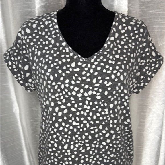 Moa Moa V Neck Polka Dot Gray White Women’s XS Short Cuffed Sleeve Shirt Dress - Picture 1 of 9
